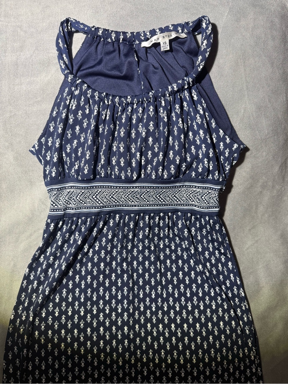 Max Studio Navy and White Printed Halter Maxi Dress